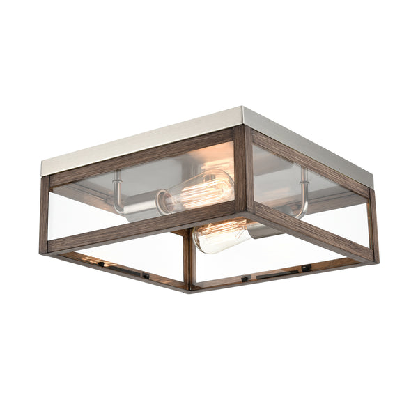 Monviso Rustic Farmhouse Flush Mount Ceiling Light Brush Nickel / Bronze 2-Lights